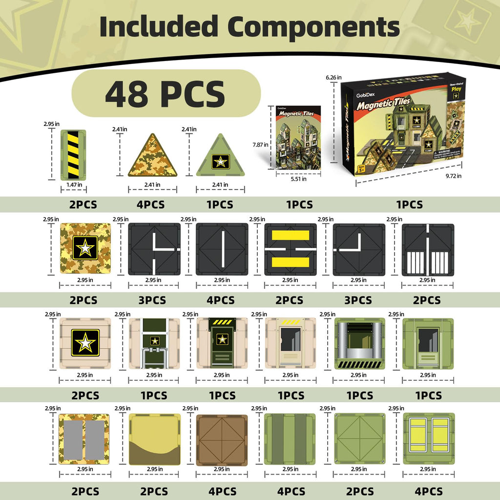 GobiDex Army Magnetic Tiles Road Set Building Toys for Boys 3+ Year Old, STEM Military Magnetic Blocks for Toddlers Construction Toys, Educational Sensory Magnets for Kids Birthday Gifts Boys & Girls