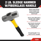 Performance Tool 1935 2 lb. Sledge Hammer with Fiberglass Handle
