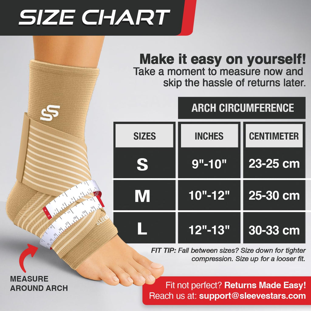 Sleeve Stars Ankle Brace for Women & Men, Ankle Wrap for Sprained Ankle, Compression Sleeve for Plantar Fasciitis Relief, Easy Customizable Support: w/Removable Strap (Single/S:9"-10"/Beige)