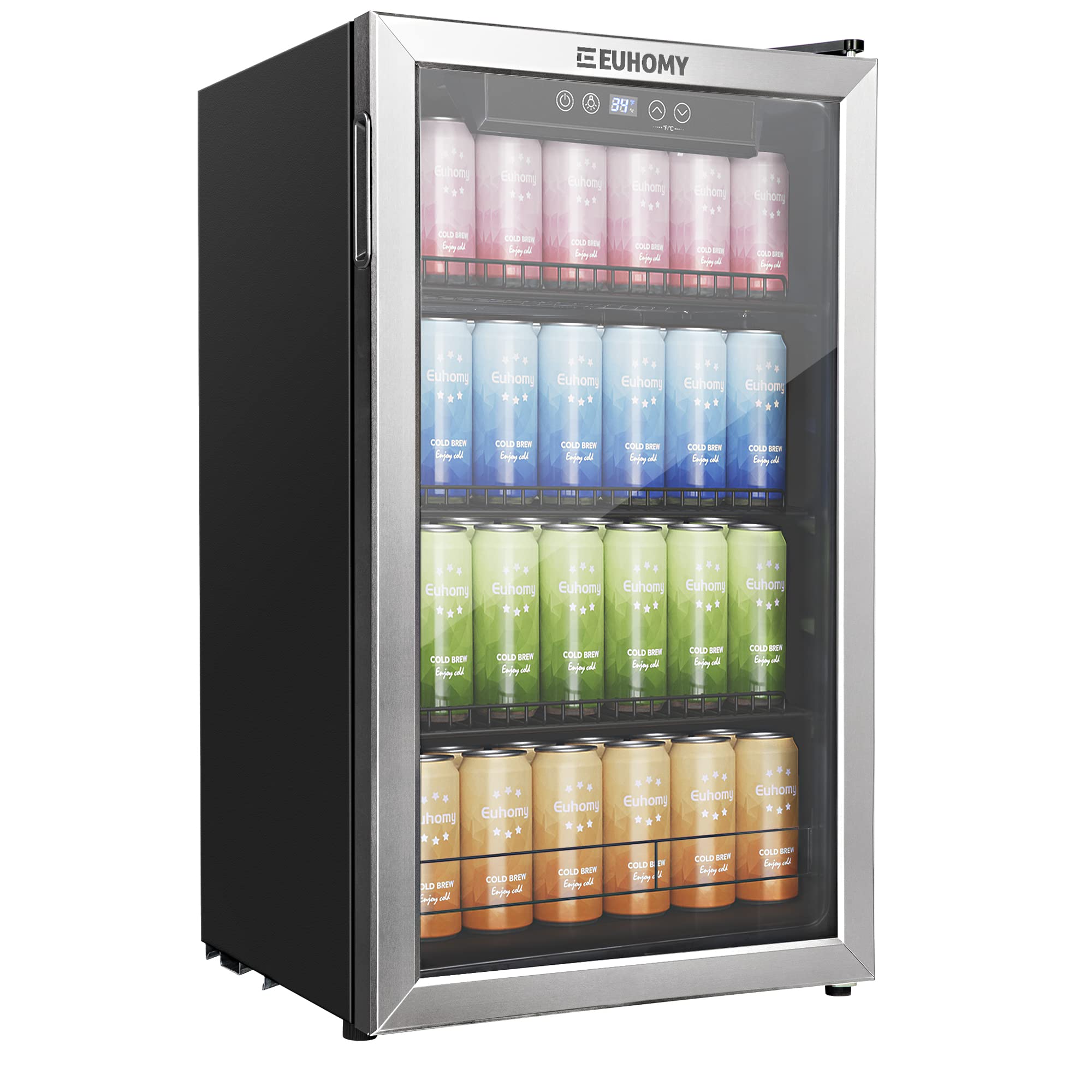 EUHOMY 3.5 Cu.Ft Beverage Cooler, 130 Can Mini Fridge with Glass Door, Small Refrigerator with Adjustable Shelves for Soda Beer or Wine, Perfect for Home/Bar/Office, large, sliver