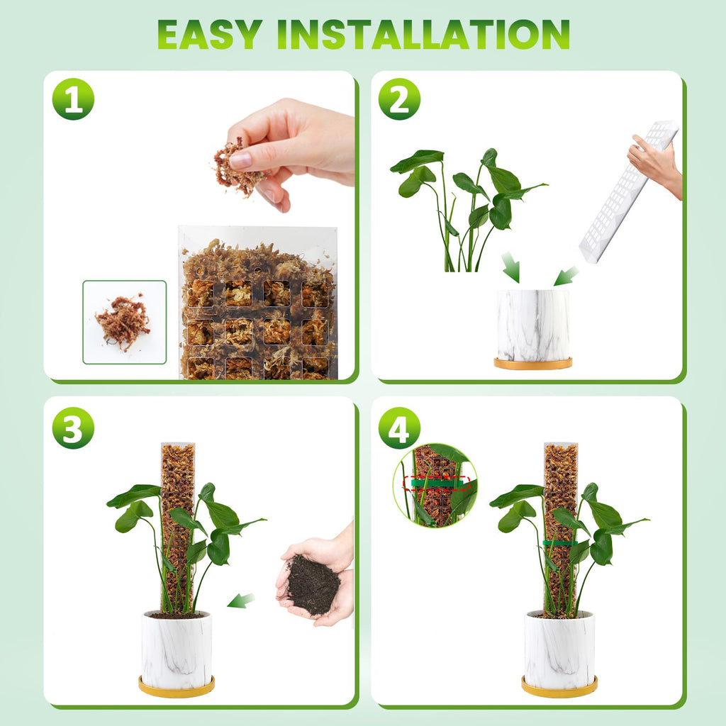 Bluepro 4 Pcs 15 Inch Plastic Moss Pole for Plants Monstera Set with 5.3oz/150g Sphagnum Moss, Plant Poles for Climbing Plants, Plant Support for Indoor Plants, Garden Ties