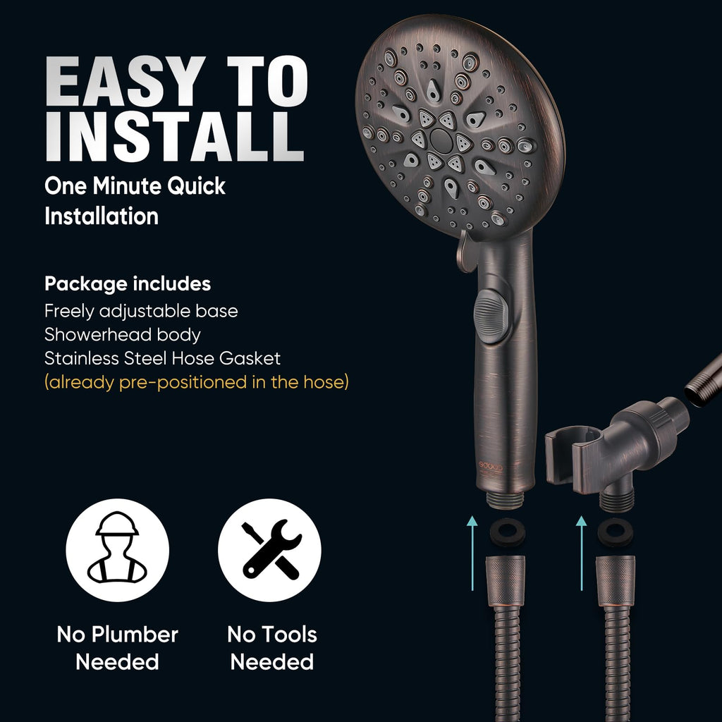 Cobbe 9-Function Shower Head with Built-in Power Spray, 1.8 GPM Water Saving ON/OFF Toggle Switch, High Pressure Handheld Showerhead with 1-Click Pause Button, Brass Bracket & 6ft Hose, ORB