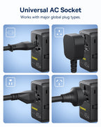 Baseus 45W European Travel Plug Adapter, 6-in-1 Universal Power Adapter with USB-C Retractable Cable, PD Fast Charging GaN International Travel Essentials for Over 200 Countries - Picogo AG11