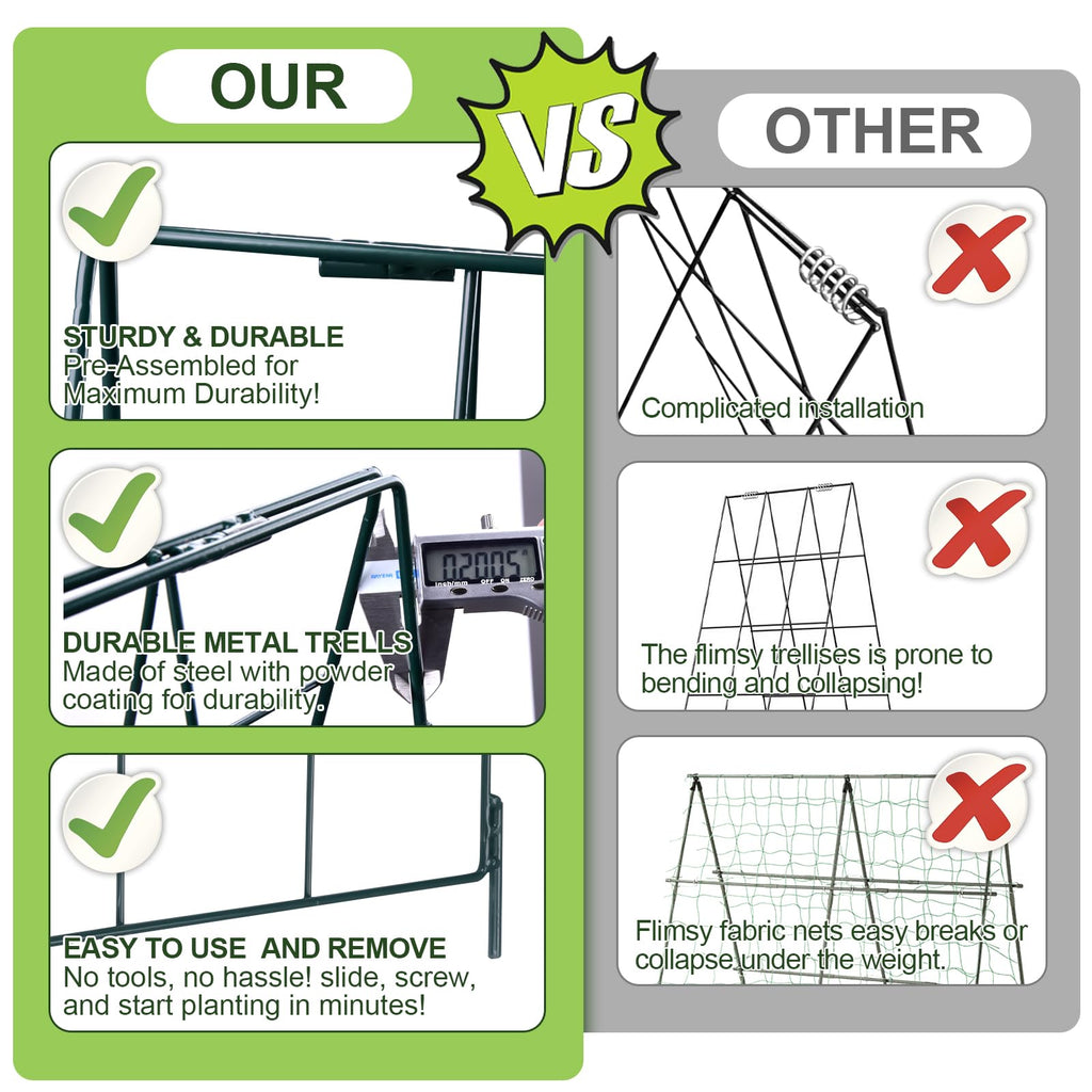 Heavy Duty 48"x16" Adjustable A-Frame Cucumber Trellis for Climbing Plants,iGreely Foldable Frame Rust-Proof Metal Trellis with Dense Grid,Perfect for Raised Beds, Garden,Tomatoes,Outdoor(Green)