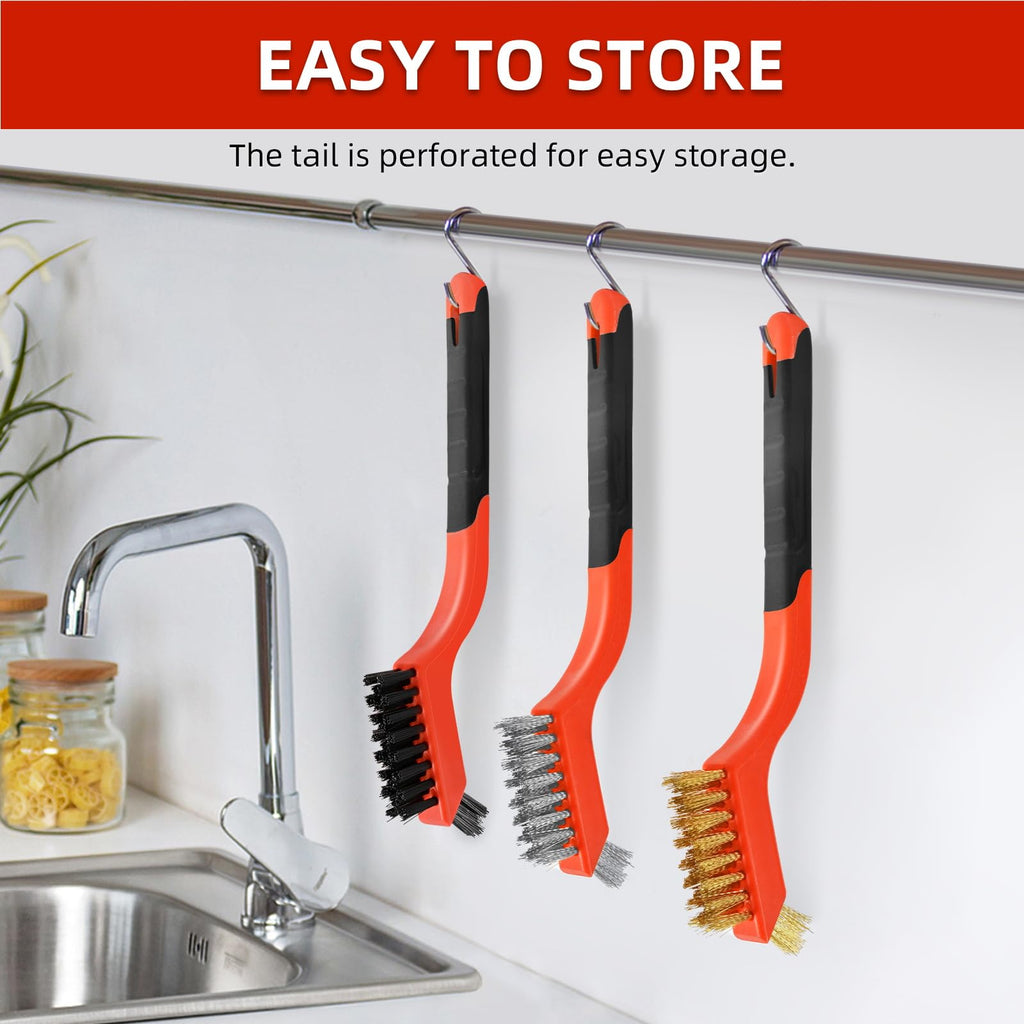 3PCS Wire Brushes for Cleaning Rust, Nylon, Brass & StainlessSteel Bristles
