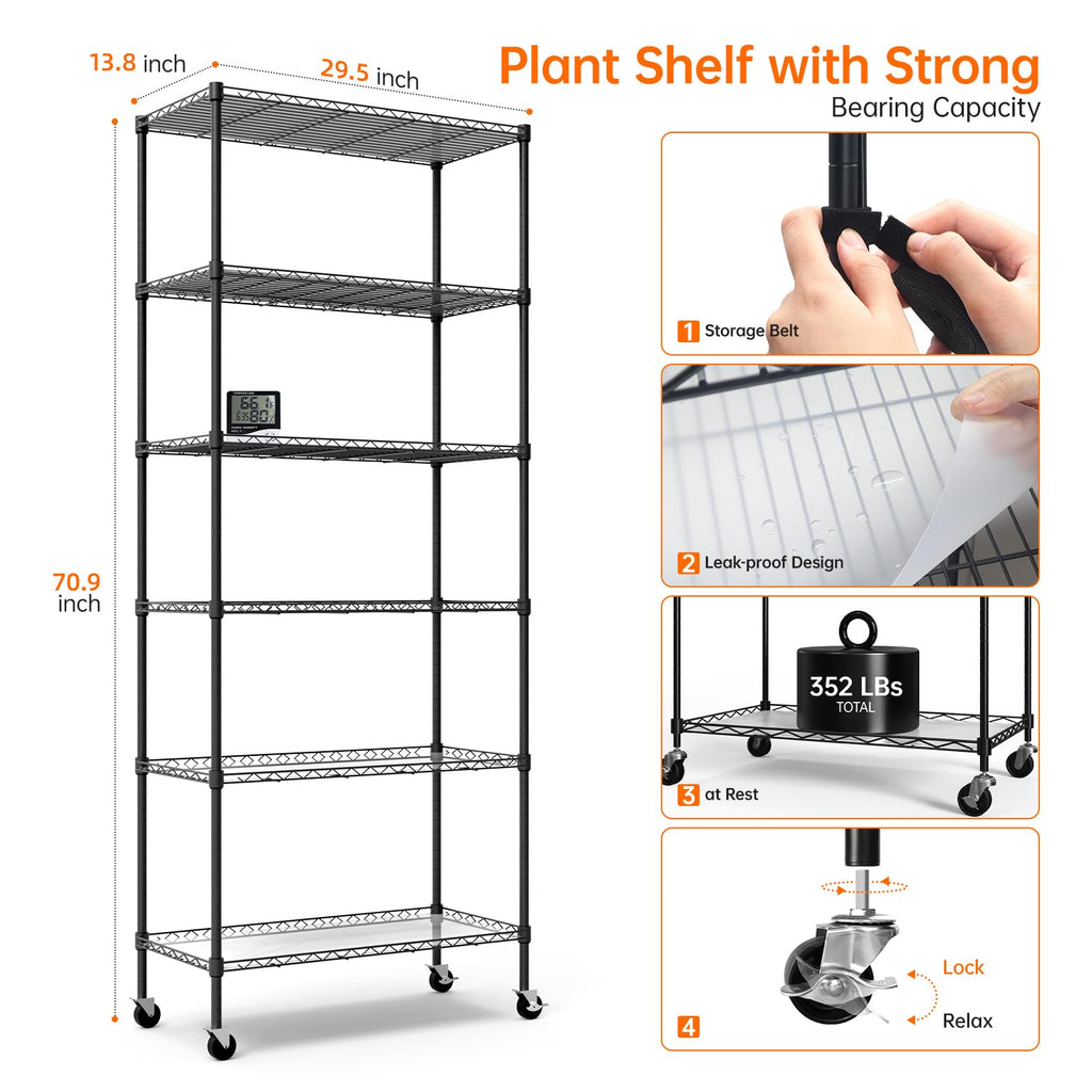 Bstrip 6-Tier Indoor Greenhouse with Grow Light, 29.5x13.8x71in