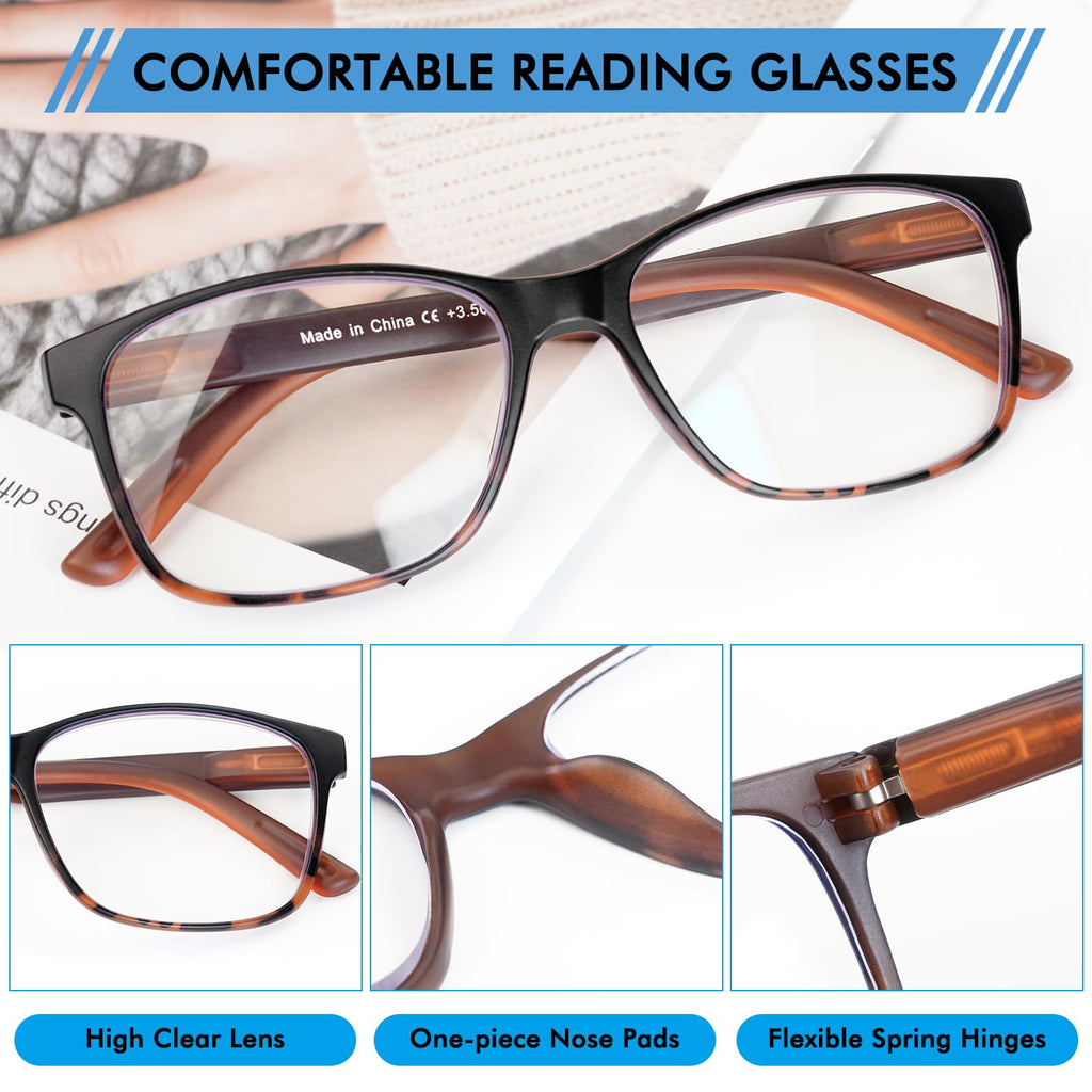 MOZVND 5 Pack Blue Light Blocking Reading Glasses for Men with Spring Hinge 2.0 Fashion Large Wide Computer Readers for Men