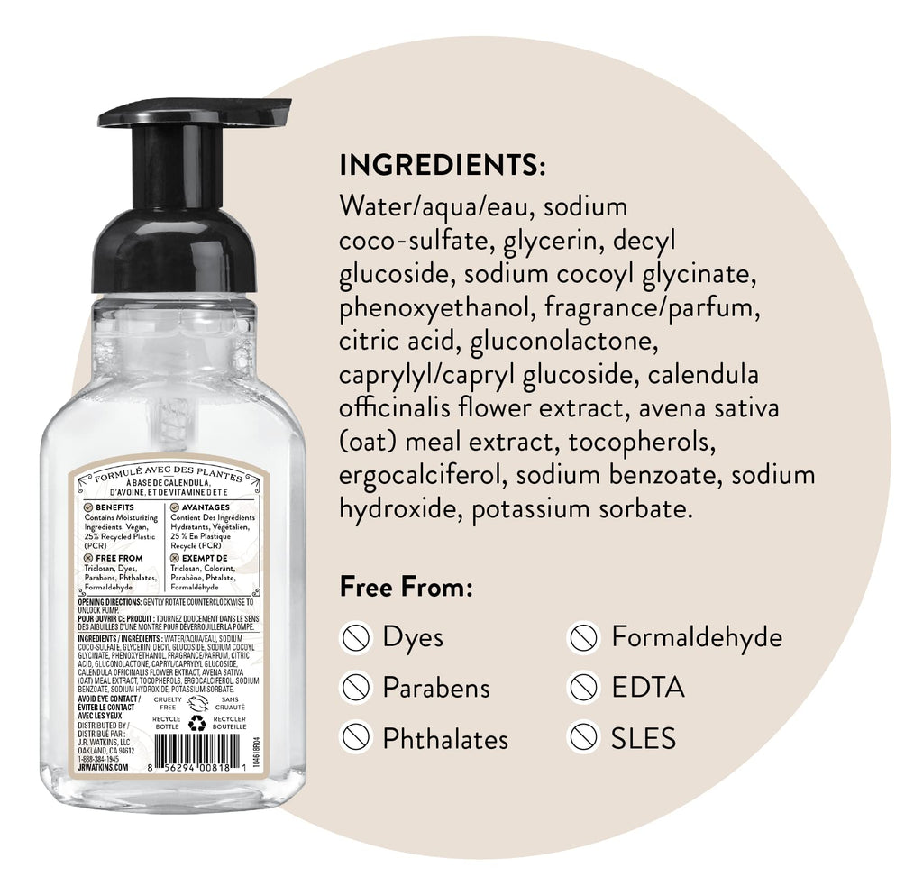 J.R. Watkins Foaming Hand Soap Pump with Dispenser, Moisturizing Hand Soap Foam, Alcohol-Free and Cruelty-Free, Use for Kitchen or Bathroom, Noix De Coco/Coconut, 9 fl oz, 3 Pack