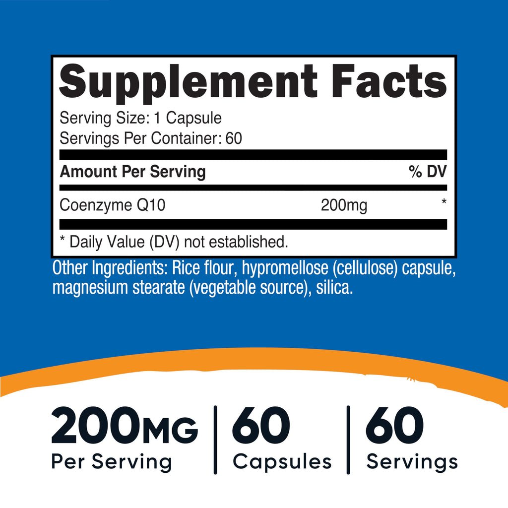 Nutricost CoQ10 200mg, 60 Vegetarian Capsules, 60 Servings - High Absorption, Vegetarian, Non-GMO, Coenzyme Q10