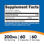 Nutricost CoQ10 200mg, 60 Vegetarian Capsules, 60 Servings - High Absorption, Vegetarian, Non-GMO, Coenzyme Q10