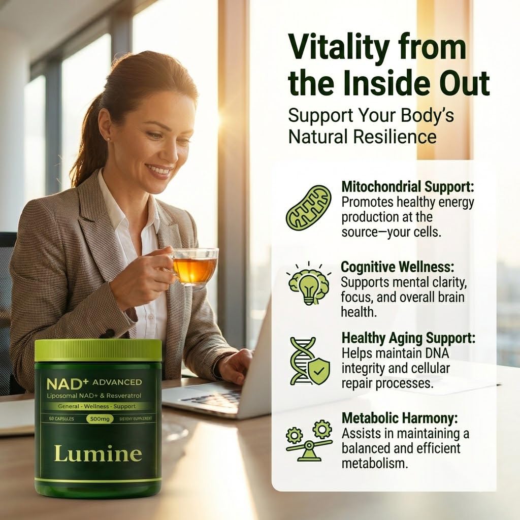 Louma Lumine Organics NAD+ Supplement with Resveratrol and Quercetin - Liposomal Delivery Capsules Daily, Vitality Support, 60 Capsules.