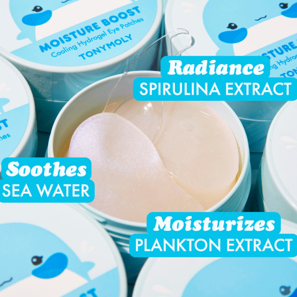 TONYMOLY Moisture Boost Cooling Hydrogel Eye Patches – Hydrating & Refreshing Under Eye Patches with Hyaluronic Acid, Spirulina & Plankton, 30 Pairs