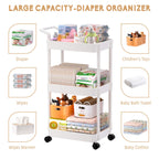 Volnamal Diaper Caddy, 3 Tier Rolling Cart for Baby Essentials, Off-White