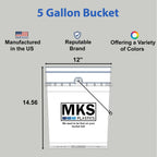 MKS Plastics 5-Gallon Bucket Only – No Lid Included, Made in USA, Food Grade BPA Free Plastic, Heavy Duty Multi-Use, Metal Handle with Grip, Stackable Storage – White, 6 Pack