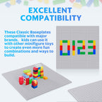 Pokiiulk Classic Baseplates Building Plates-Pack of 10 Large 10" x 10" Building Bricks Compatible with All Major Brands,Perfect STEM Gift for Builders Age 3+,Grey