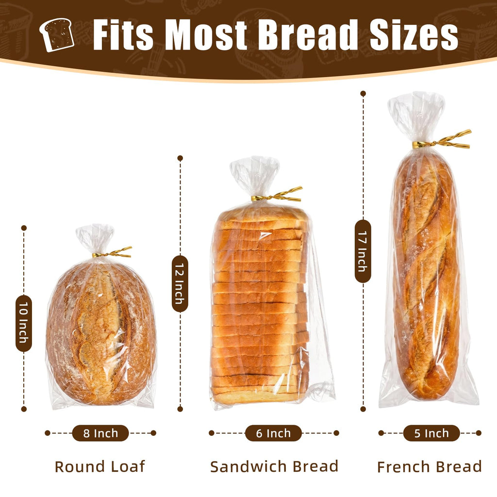 Homrelaxy 120 Pcs Plastic Bread Bags for Homemade Bread and 120 Ties