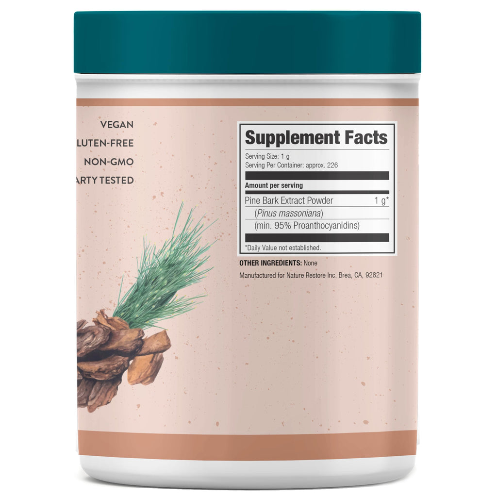 Nature Restore Pine Bark Extract Powder, 8 ounces/226 Grams, Standardized to 95 Percent Proanthocyanidins, Vegan, Gluten Free, Non GMO