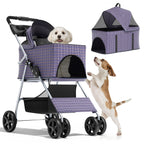 Magshion Foldable Pet Stroller, 3-in-1 Dog Travel Jogger with Detachable Carrier, Cup Holder, Storage Basket, Folding Carrier for Small/Medium Dogs & Cats Up to 33 lbs, Plaid