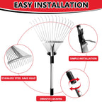 Leaf Rake Adjustable 23-75, Collapsible Metal Stainless Steel Garden Yard