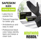 SAFESKIN Black Nitrile Disposable Gloves Powder Free Latex Free Tattoo, Food Prep, Auto Salons, Cleaning, Law Enforcement, 3.5 mil, Size Large, Case of 1000