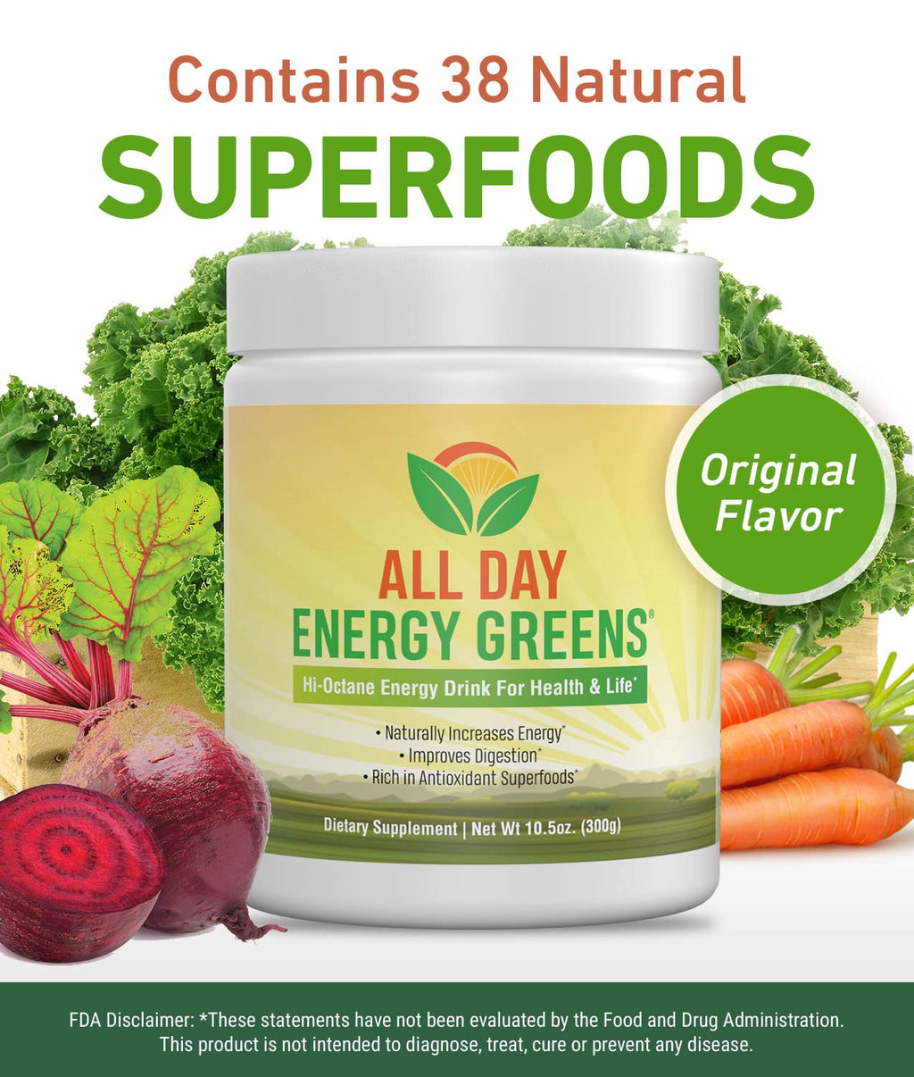 Institute For Vibrant Living All Day Energy Greens, Green Superfood Powder, 11.36 Oz Container, All Natural No Synthetics Or Chemical Additives