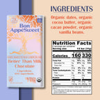 Bon Appesweet Date Sweetened Chocolate Bar - Better than Milk Chocolate | 2.2 Ounce (Pack of 5) | Organic, Zero Added Sugar, 54% Cacao, Plant Based, Dairy Free, and Guilt Free!