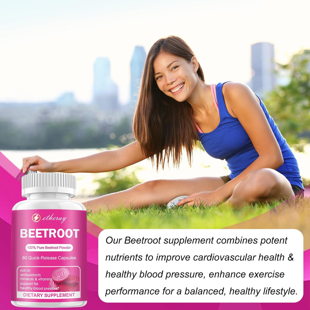Beet Root Capsules - 1300mg Organic Pure Beetroot Beets Powder 60 Capsules-30 Days Supply | Natural & Vegan Supplement