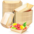 MotBach 200 Pack Wood Grain 1/2Lb Paper Food Boat Trays Disposable Small Paper Boats Plates Containers, 0.5Lb Mini Kraft Food Serving Tray Boat Basket Bowl for Snack Fries Dessert Popcorn Taco Nacho