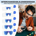 Magnifying Glasses with Light, 0.75X-4.0X Magnifying Glass, Rechargeable Head Magnifier Glasses with 3 LED Lights and 5 Detachable Lenses, Headset Magnifier for Close Work Crafts Jewelry