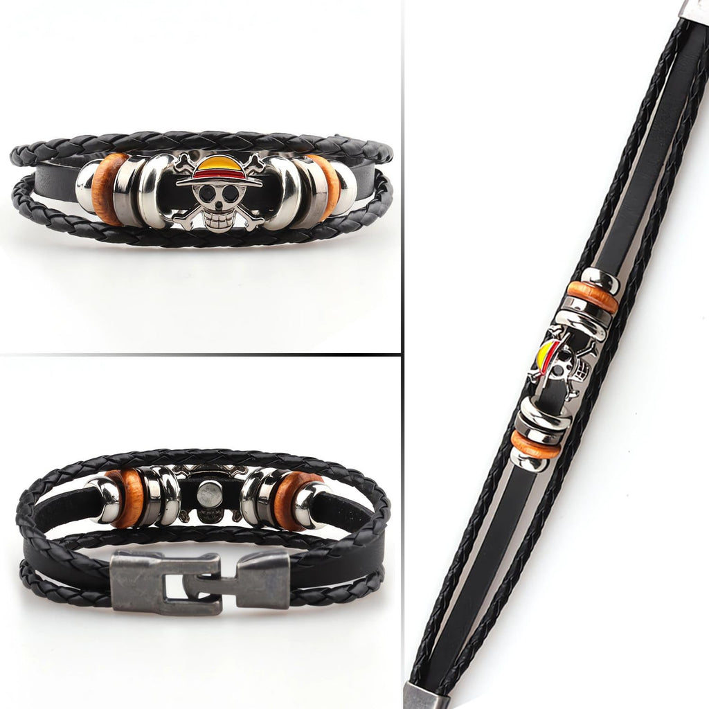 Nuahyaz 3Pcs Anime Leather Bracelets, Skull Punk Alloy Cuff Wristband