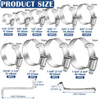 maierke 222PCS 304 Stainless Steel Hose Clamps Assortment Kit,Metal Adjustable 1/4"-2-3/4"(6-70mm) Worm Gear Hose Clamp Small Hose Clamps for Automotive,Radiator Pipe,Plumbing,Fuel Line