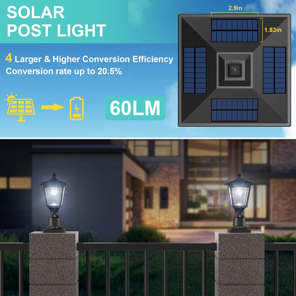 Solar Post Lights, 6000K Dusk to Dawn Solar Lamp Post Light with Pier Mount Base, Solar Post Lights Outdoor Waterproof for Garden Yard Landscape Pole Pillar, Outside Decorative Lamp(Cool White)