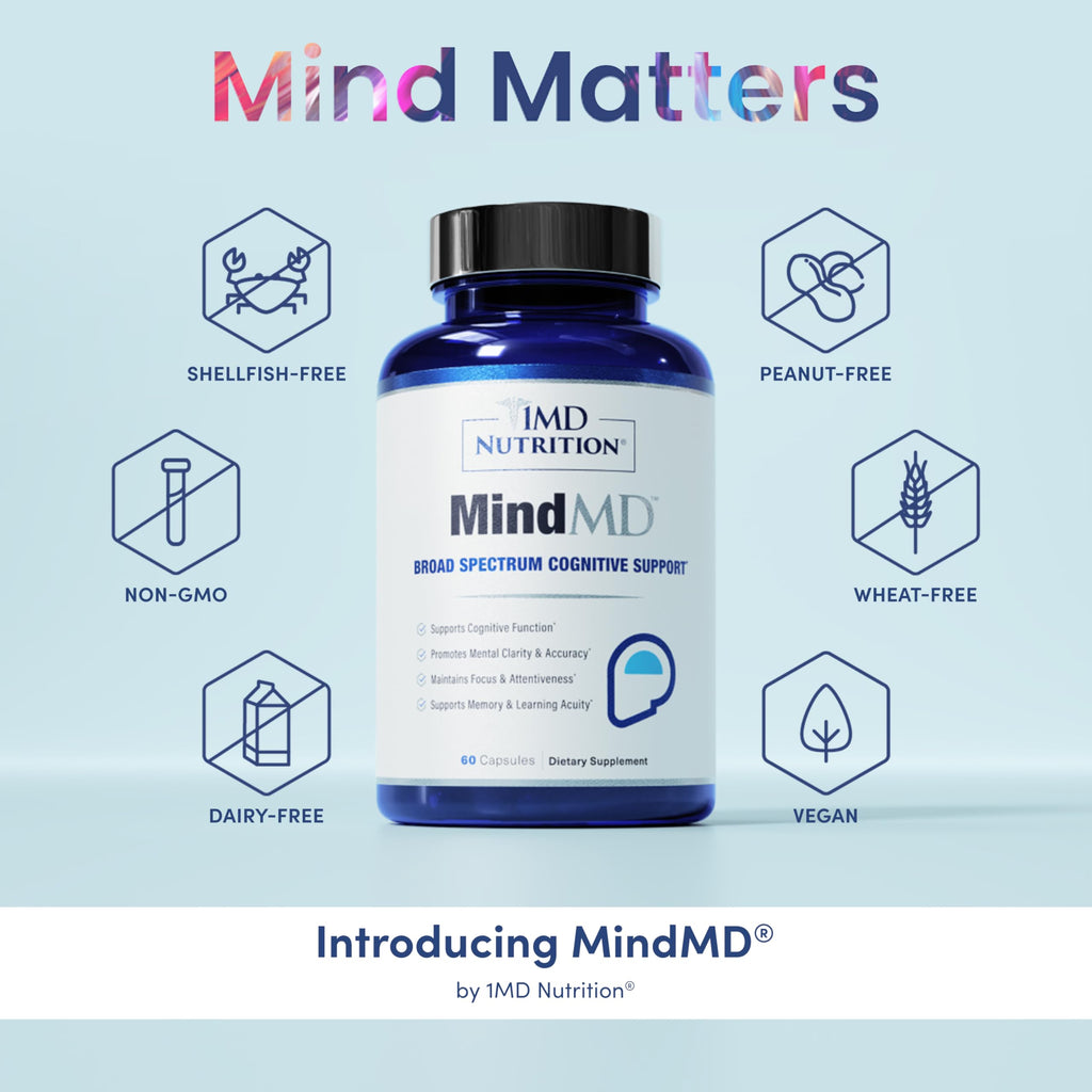 1MD Nutrition MindMD - Brain Supplement for Memory and Focus - Bacopa Monnieri for Nootropic Brain Support - Brain Health Supplement for Adults - with Vitamin B6 & Green Tea Extract - 60 Caps