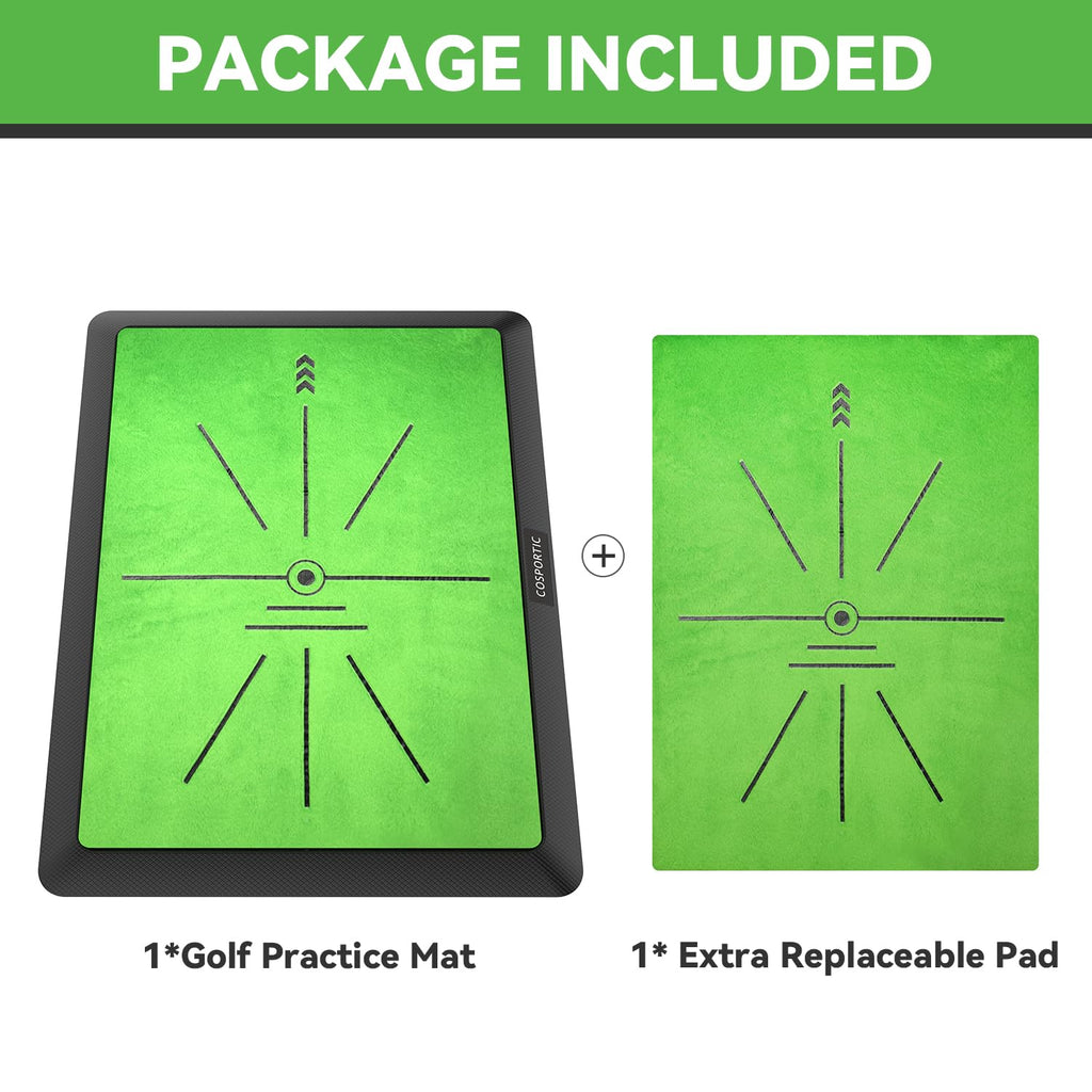 COSPOPTIC Golf Hitting Mat with Swing Path Feedback, Heavy-Duty Rubber Base Anti-Slip Golf Training Mat, Extra Replaceable Surface, Portable Practice Mat for Home Office Garage Yard Indoor Outdoor