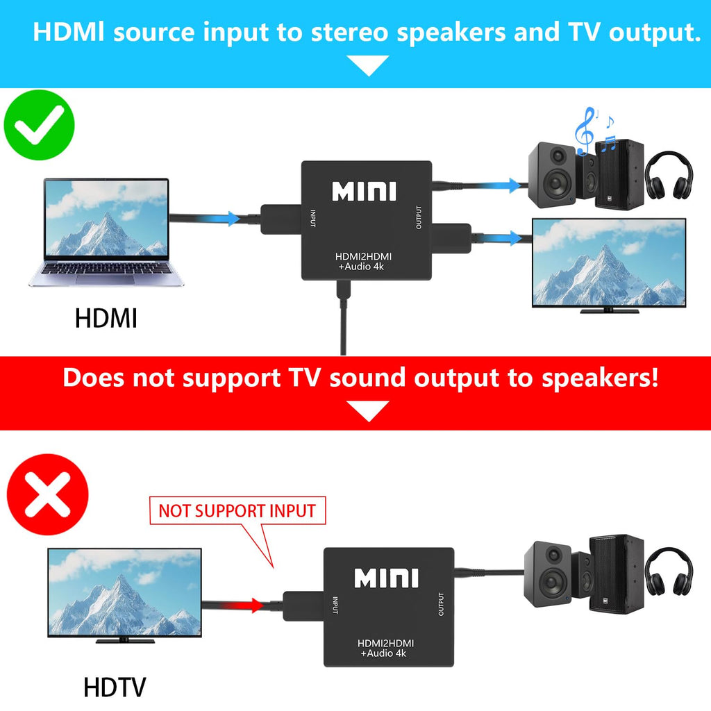 HDMI Audio Extractor Splitter,HDMI to 3.5mm Audio Adapter, 4K*2K@30HZ, 3D, 1080P Compatible for TV, PC, Sound System, Xbox, Switch, PS3, PS4, PS5