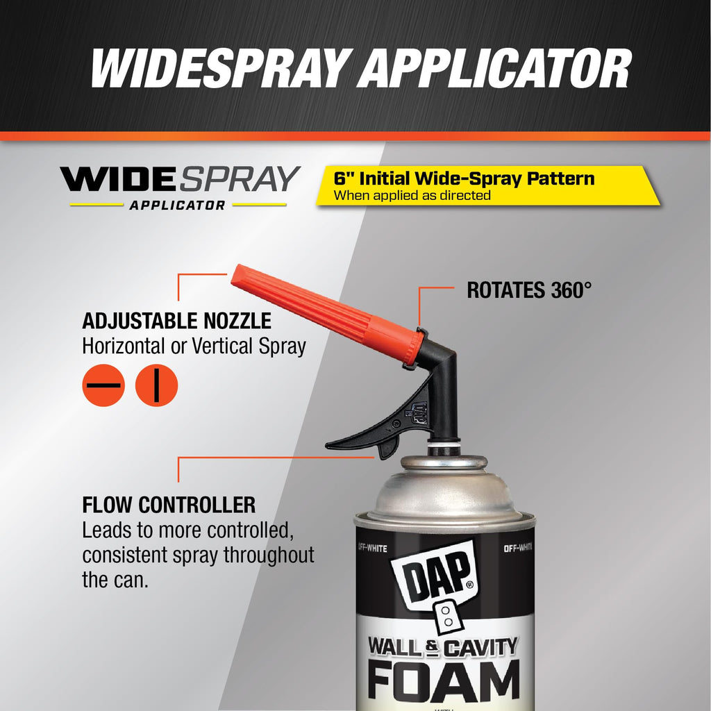 DAP Wall and Cavity Foam with Wide Spray Applicator Aerosol, Off White, 20 oz. (7565000370) (Pack of 6)