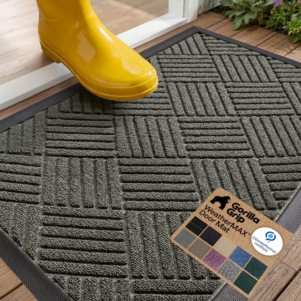 GORILLA GRIP WeatherMAX Door Mat, Indoor and Outdoor Use, Gray Diamond