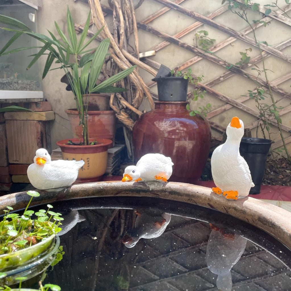 3PCS Duck Statues Resin Ducks Outdoor Garden Yard Porch Duck Pond Decor