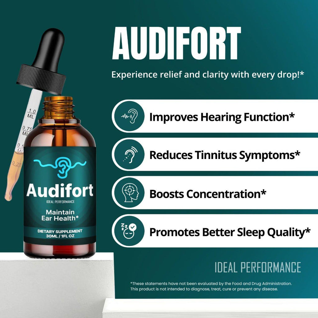 Audifort Tinnitus Drops, Official Audifort Tinnitus Relief for Ringing Ears, Advanced Ear Health Support Supplement Liquid Drops All Natural for Healthy Ringing Ear, Audi Fort Dropper Reviews (5 Pack)