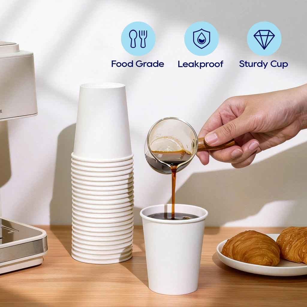 LITOPAK 400 Pack 8 oz Disposable Paper Coffee Cups, White Paper Hot Coffee Cups for Party, Picnic, Travel, and Events