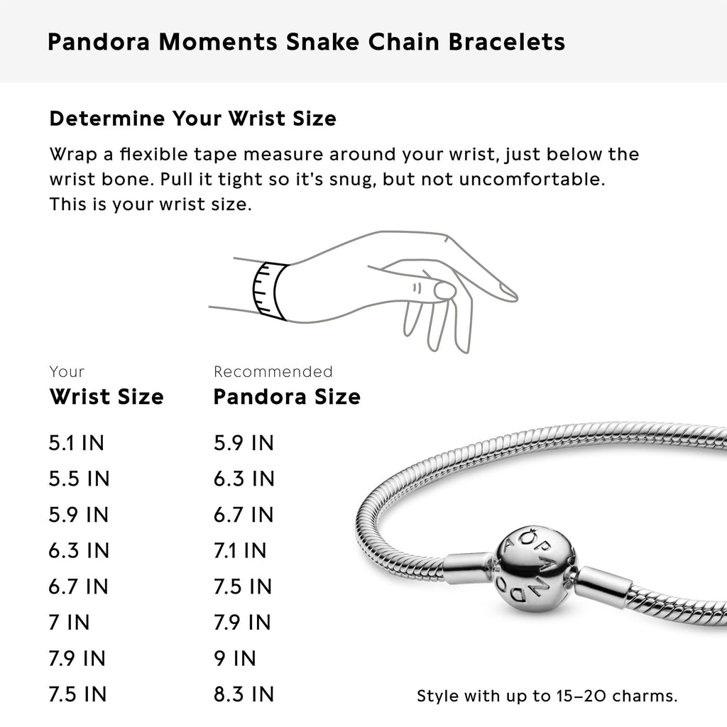 PANDORA Moments Snake Chain Bracelet - Hand-Finished Charm Bracelet - Jewelry for Her with Gift Box - Compatible Moments Charms - Sterling Silver - 7.5"