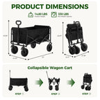 DUMOS Collapsible Wagon Cart, 330lbs Capacity, Black