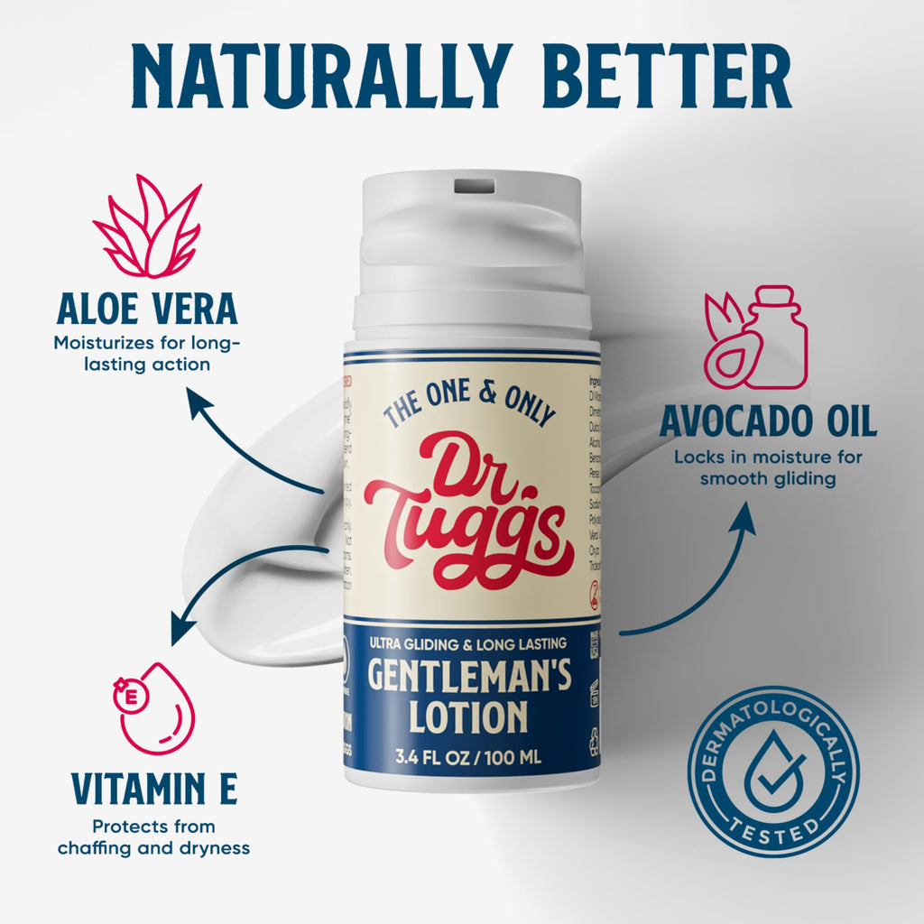 Dr. Tuggs Gentleman’s Lotion – Me Time Lotion for Men with Moisturizing Aloe Vera, Avocado Oil & Vitamin E – Long-Lasting, Smooth, Non-Greasy Formula – Made in USA – 3.4 fl oz