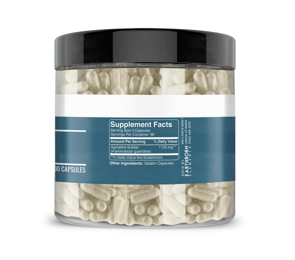 Earthborn Elements Agmatine Sulfate, 200 Capsules, Pure & Undiluted, No Additives