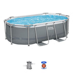 Bestway Steel Pro MAX 10' x 6'7' x 33' Oval Above Ground Swimming Pool Set, 330 GPH Filter Pump, Tritech Puncture Resistant Liner, ClickConnect Steel Frame, Gray