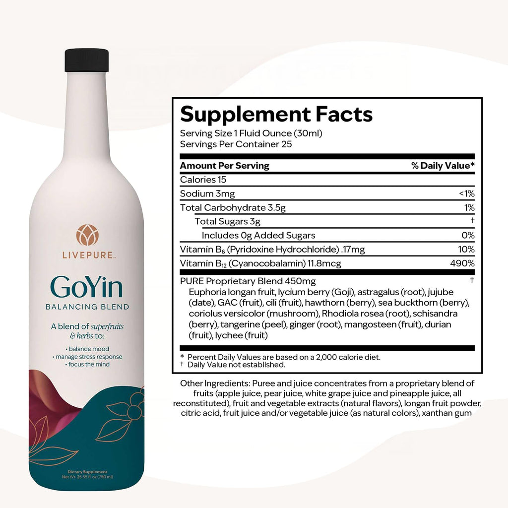Pure GoYin - Harmonizing Wellness through Ancient Wisdom - Unveiling a Fusion of Traditional Chinese Medicine and Modern Nutrition to Alleviate Everyday Stressors - Balance and Resilience -25.35 fl oz