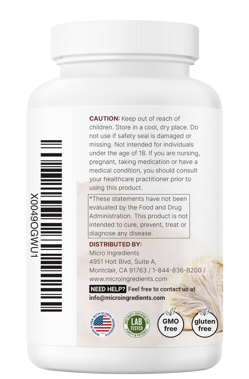 Micro Ingredients Lions Mane Supplement Capsules, 240 Veggie Capsules with L-Ergothioneine, 4 Month Supply | Non-GMO