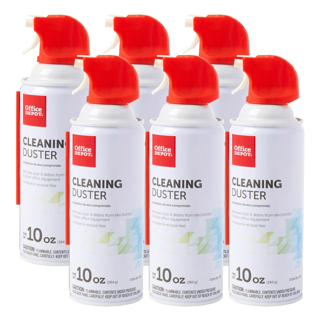 Office Depot Cleaning Duster, 10 Oz Compressed Canned Air for Electronics, Keyboard Cleaner for Computer, Laptop, PC, Printer, Office Equipment, Moisture-Free, Pack of 6