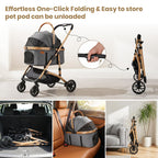 Ioboneed 3-in-1 Dog Stroller with Rain Cover, Quick Foldable, Detachable Carrier & Car Seat, for Medium Dogs Cats Up to 50 lbs, Anti-Shock Solid Rubber Wheels, Grey