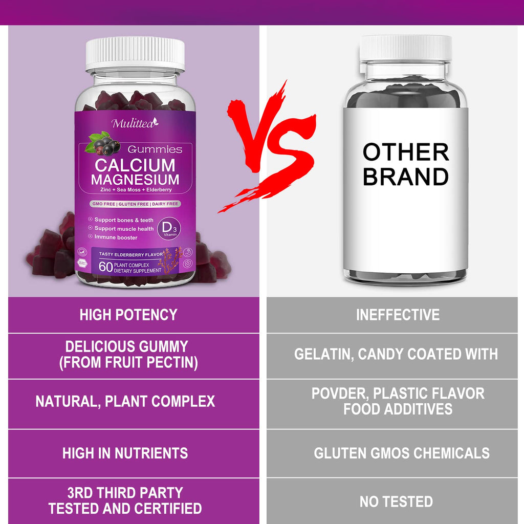Calcium Magnesium Zinc Gummies with High Absorption Magnesium Glycinate, Potassium -Plant Calcium Supplement w/ D3 & Sea Moss for Bone, Muscles, Calm Mood & Sleep Support- Kids & Adults (2 Pack)